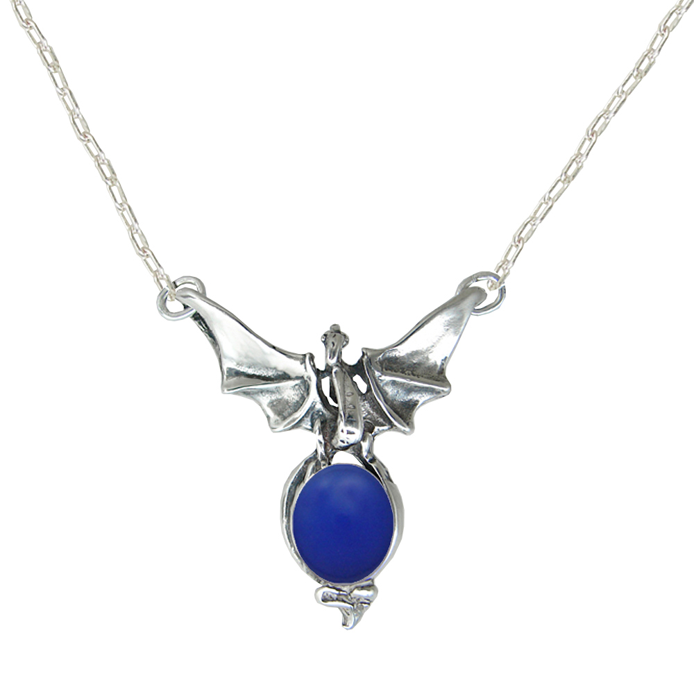 Sterling Silver Victory Dragon Necklace With Blue Onyx